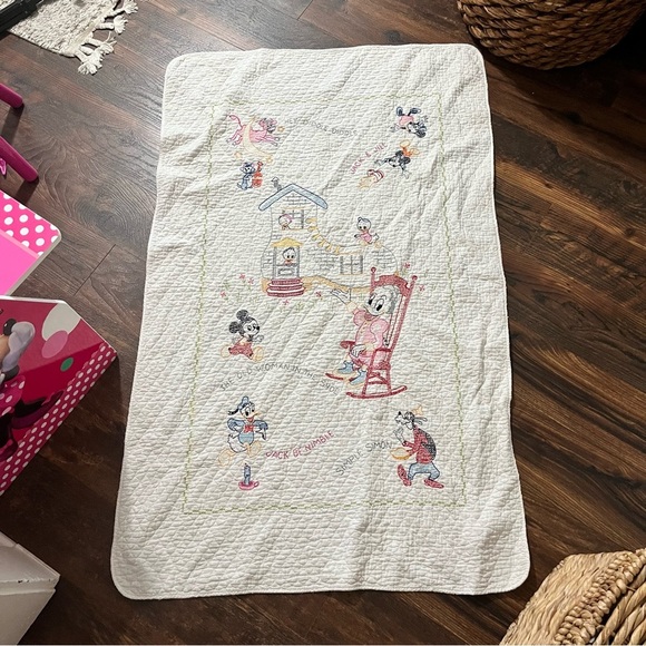 Handmade Cross Stitch Nursery Rhyme Baby Throw Blanket Mickey Mouse 53x33 - Picture 1 of 5